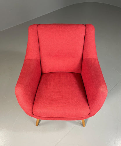 Mid Century Lounge Chair Scandinavian Red Wool Upholstery Vintage EB6423 MNOR3