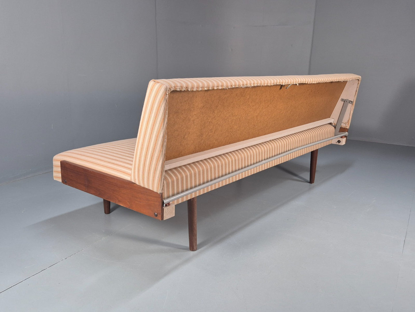 Danish Mid Century Day Bed Teak and Striped Cotton 1960s Retro EB10408 M4SS14