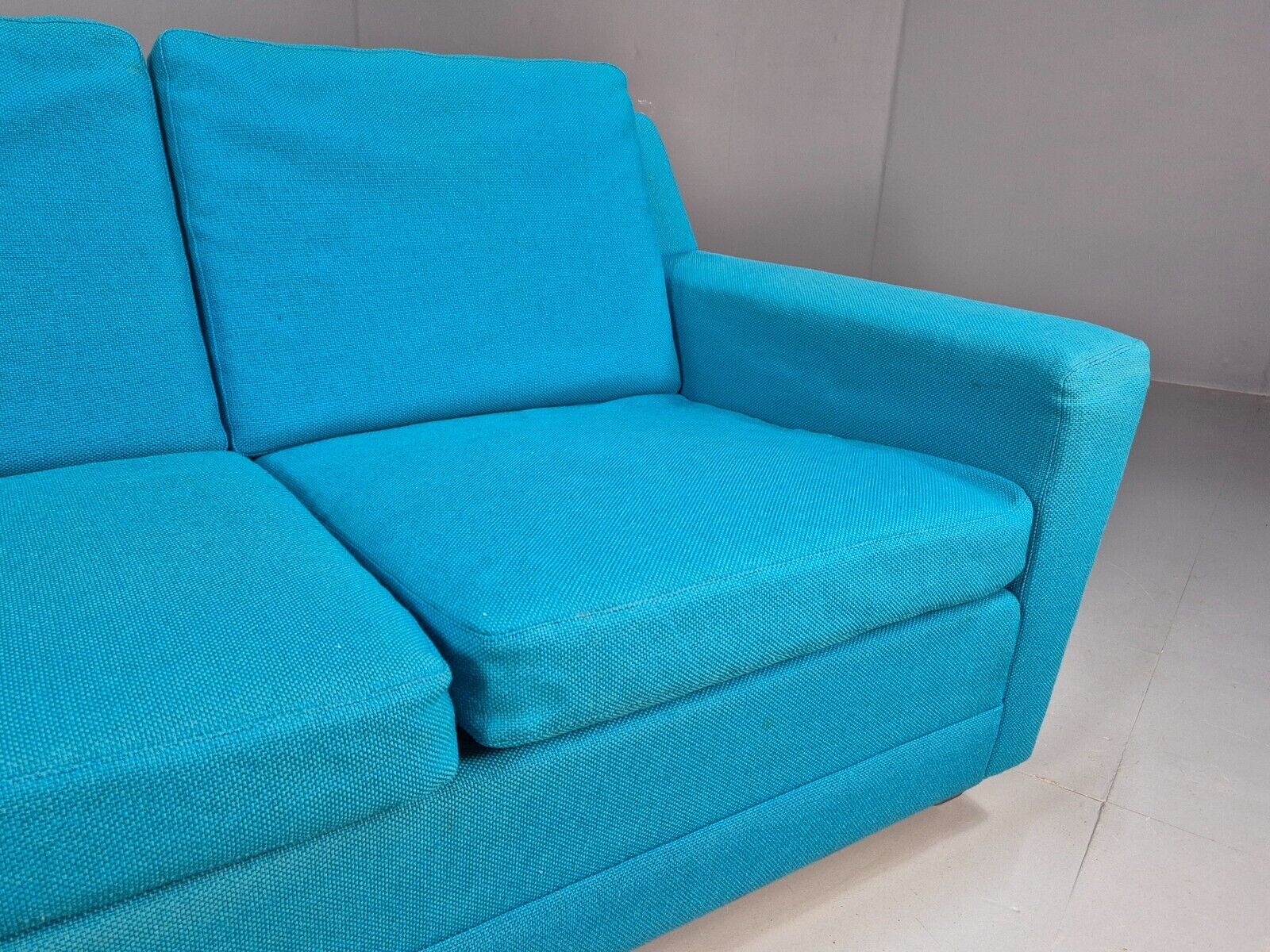 Vintage Danish 2 Seat Sofa Blue Wool Sled Base 1960s MCM Retro EB1372 M2SS - UKDK FURNITURE