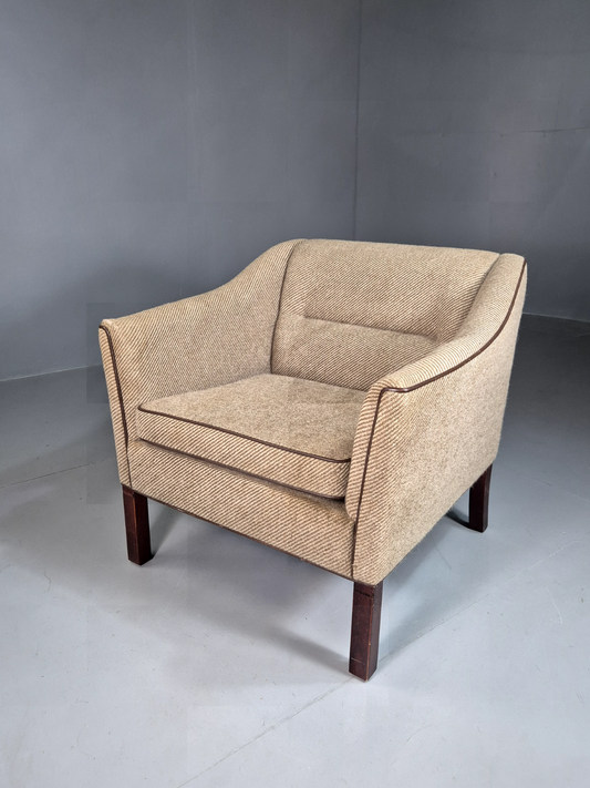Vintage Danish Lounge Chair Brown Cream Wool 1980s Retro MCM EB7330 MNOR - UKDK FURNITURE