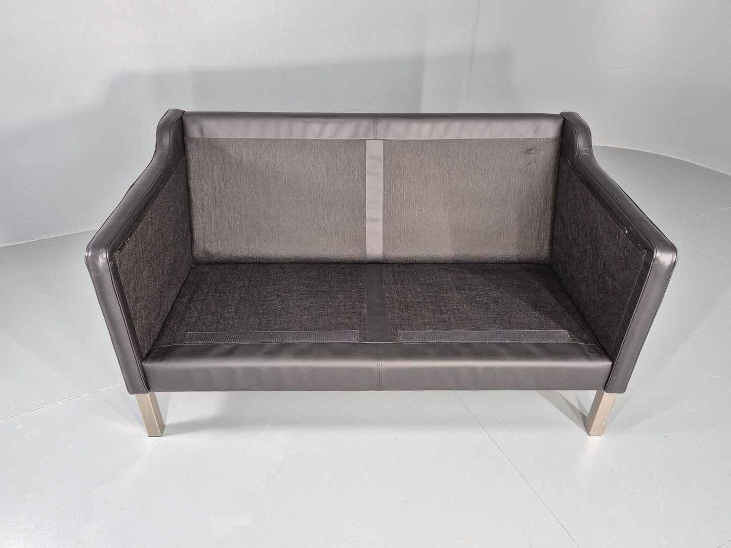 Vintage 2 Seat Leather Sofa Mid Century Danish Mogensen shape Black EB10465 M2SS7