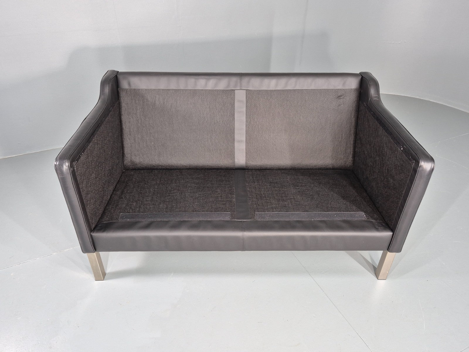Vintage 2 Seat Leather Sofa Mid Century Danish Mogensen shape Black EB10465 M2SS7