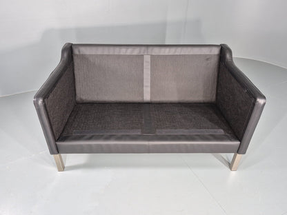 Vintage 2 Seat Leather Sofa Mid Century Danish Mogensen shape Black EB10465 M2SS7