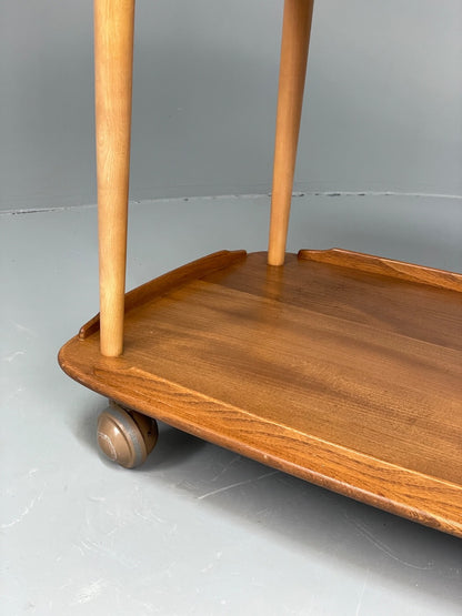 Vintage Ercol Serving Trolley Elm & Beech Mid Tone On Castors Solid EB11055 MWOO3