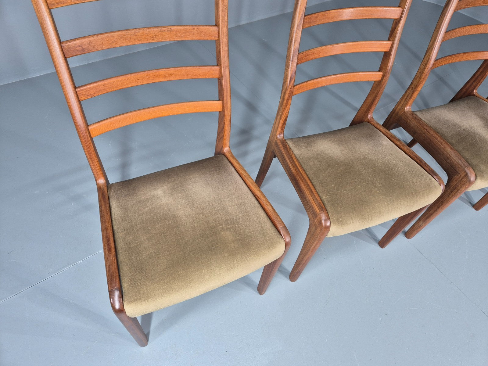 4 Vintage G Plan Dining Chairs Teak Ladder Back Frames Green Retro EB11836 MDIN4