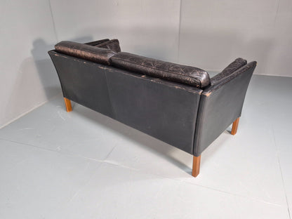 Mid Century Two Seater Sofa Black Leather Vintage Danish 1980s MCM  EB10713 M2SS17