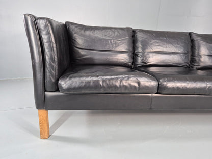 Vintage 3 Seat Sofa Danish Black Leather Mid Century Retro 1980s  EB10471 M3SS2