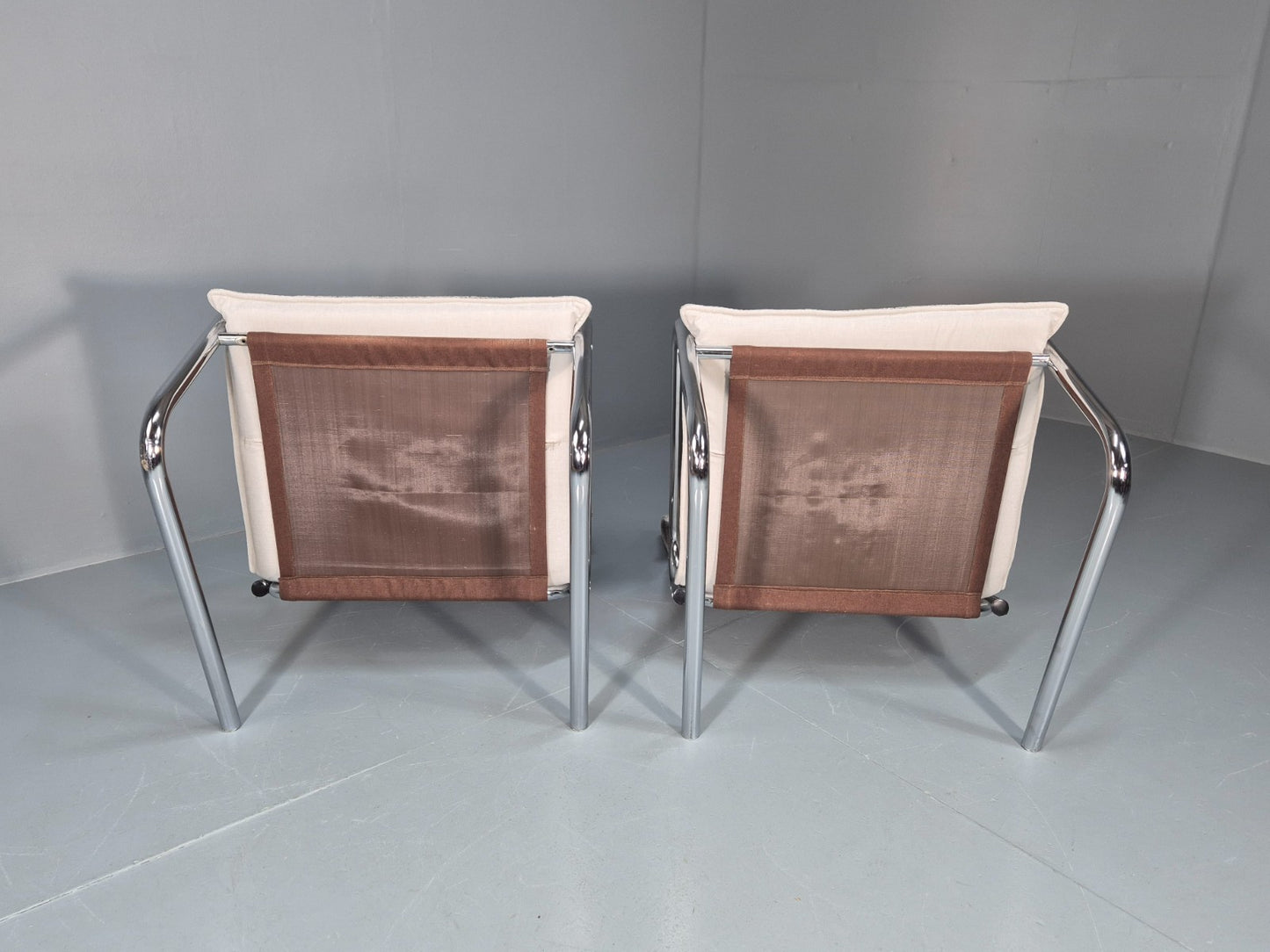 2 1970s Chrome Tube Lounge Chairs New Upholstery Retro Mid Century  EB10617 MNOR6