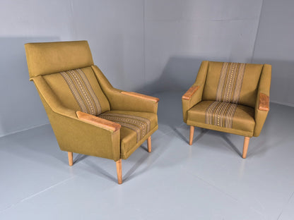 2 1970s Danish Lounge Chairs Green Wool Oak Details Retro Quality EB11408 MNOR16