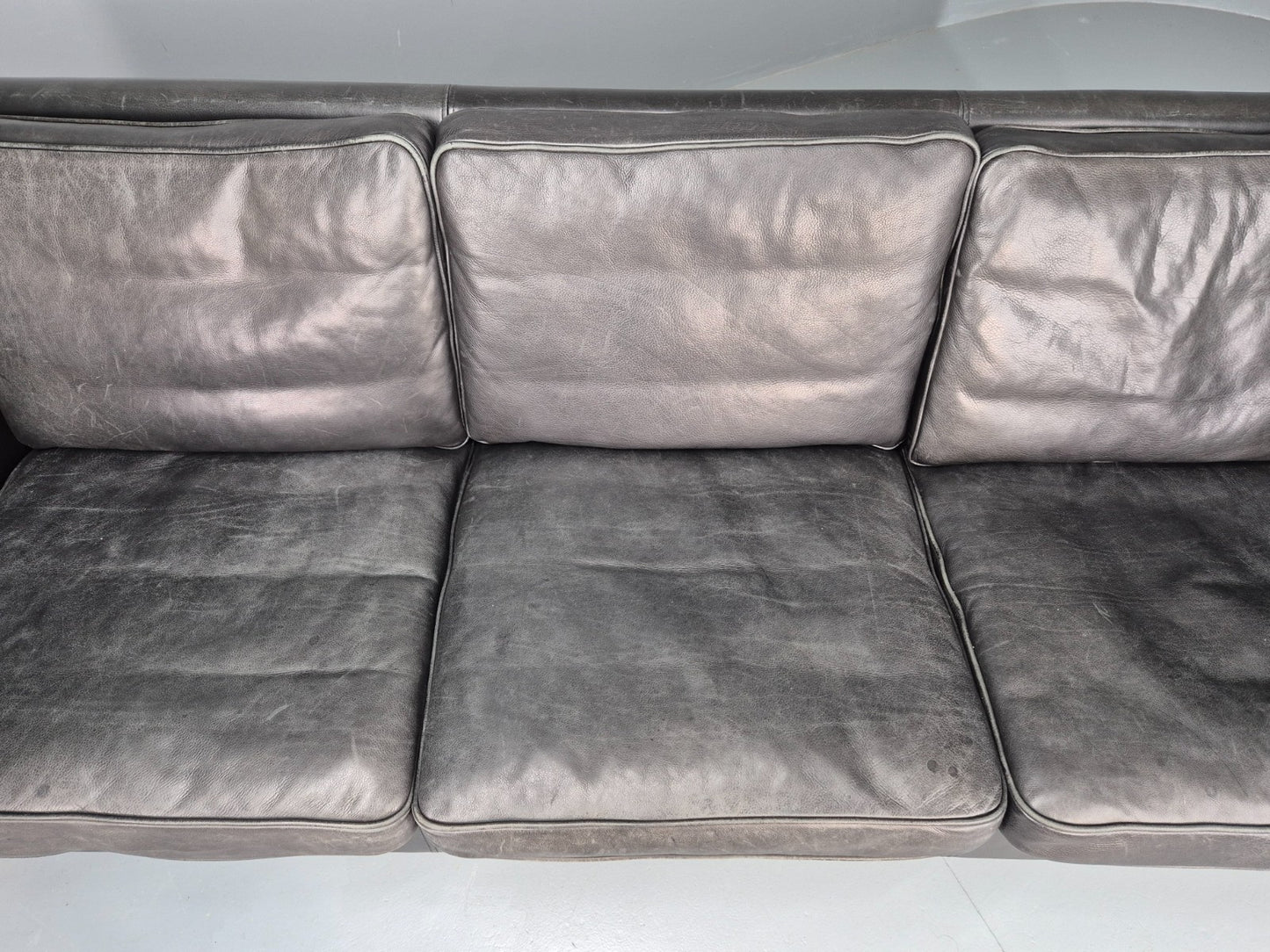 Vintage 3 Seat Sofa Black Leather Danish 1980s Retro Mid Century EB10479 M3SS8