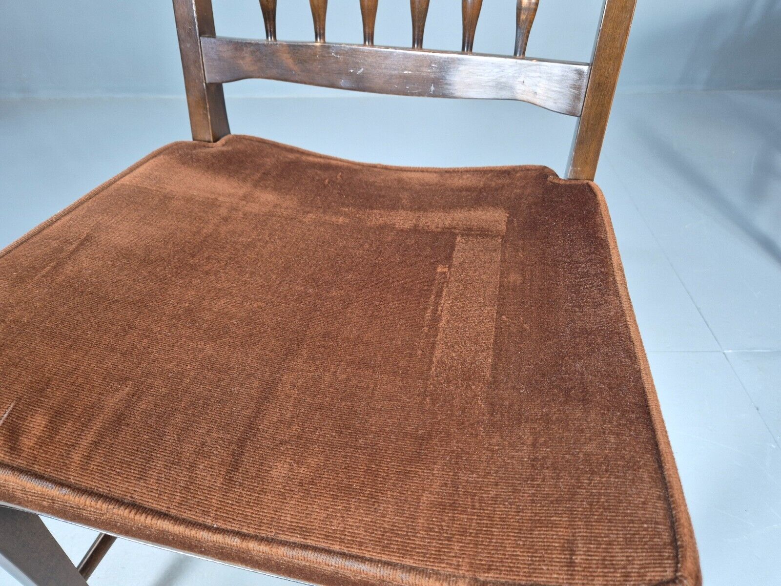 5 Vintage Dining Chairs Brown Velour Mahogany Stag 1970s Retro EB9148 VDIN - UKDK FURNITURE