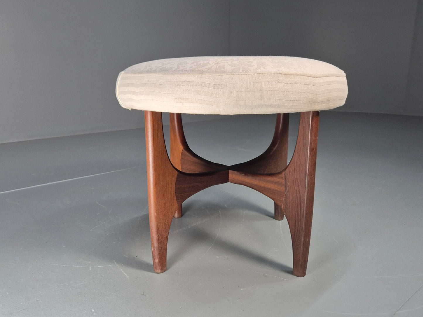 Vintage G plan Dressing Table Stool Teak Astro Base White Cotton EB9750 MFOO - UKDK FURNITURE