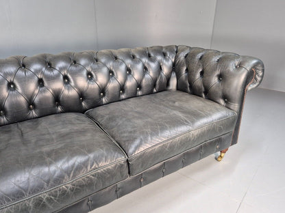 A Vintage Chesterfield Faded Black Leather 3 Seat Quality Build EB9161 VCHE - UKDK FURNITURE
