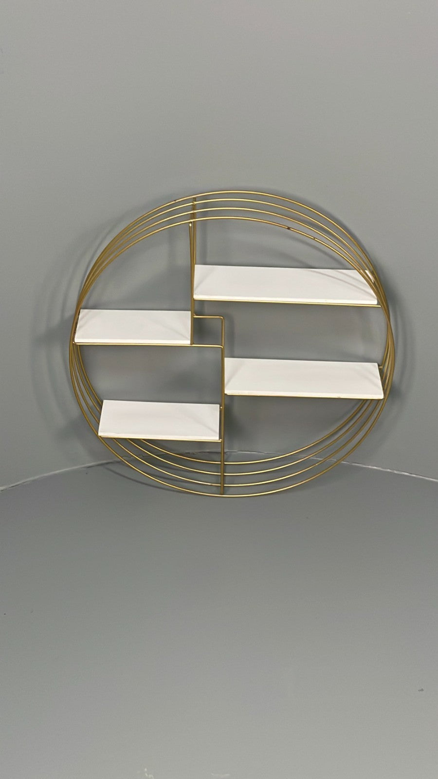 Vintage 1960s Round Shelving Wall Mounted Gold & White Wire Framed EB11491 MWOO2