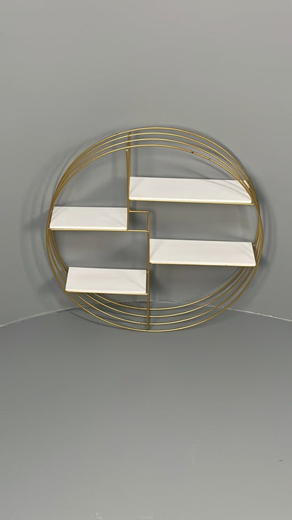 Vintage 1960s Round Shelving Wall Mounted Gold & White Wire Framed EB11491 MWOO2