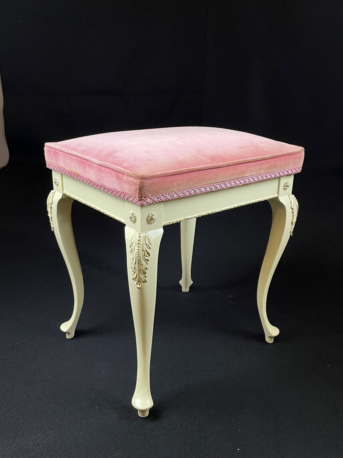 Danish Cream Footstool with Pink Velour Cushion Vintage EB4108 VWOO - UKDK FURNITURE