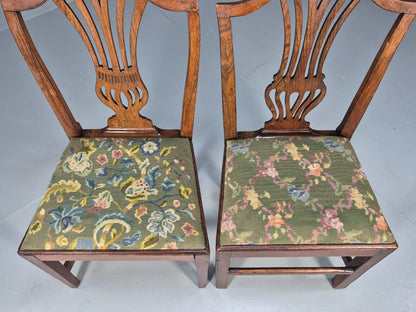 2 Vintage Oak Dining Chairs Green Floral Georgian Style Antique EB9084 VDIN - UKDK FURNITURE