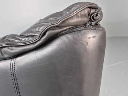 Vintage Thams Two Seater Sofa Black Leather 1980s Retro  EB11254 M2SS15