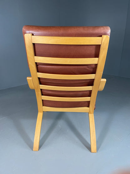 Vintage Danish Lounge Chair Brown Leather Bentwood Stouby Retro MCM EB6648 MBEN9