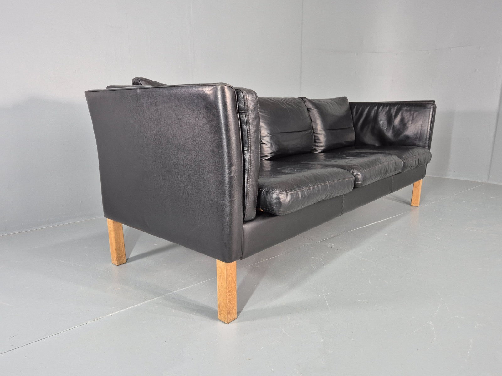 Vintage 3 Seat Sofa Danish Black Leather Mid Century Retro 1980s  EB10471 M3SS14