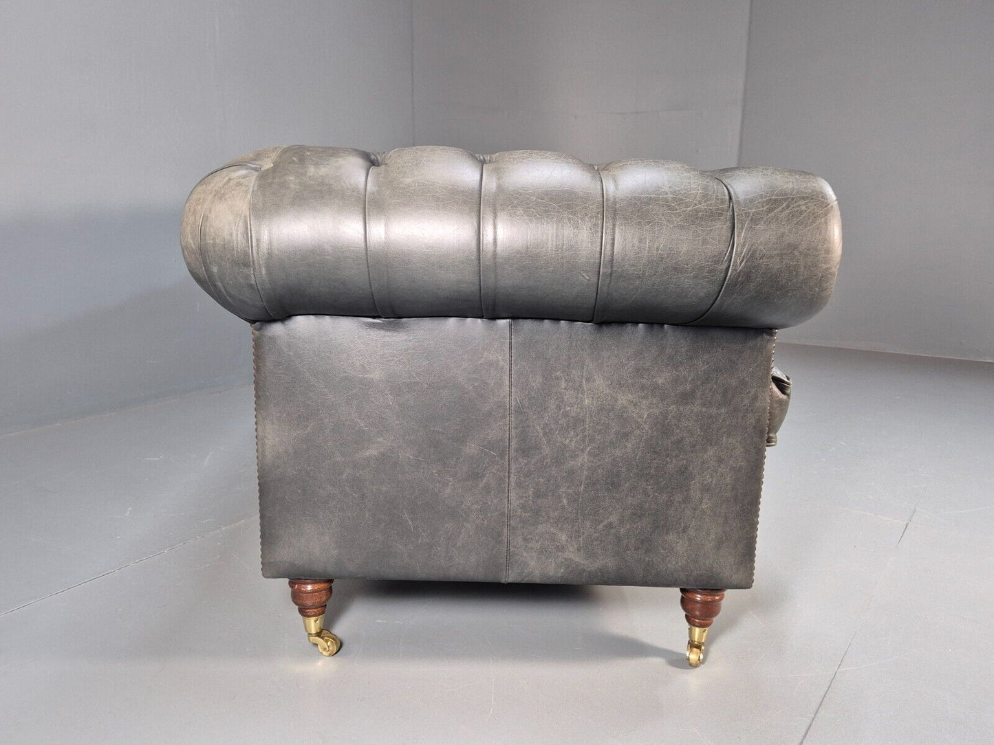 A Vintage Chesterfield Faded Black Leather 3 Seat Quality Build EB9161 VCHE - UKDK FURNITURE