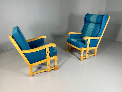2 Vintage Danish Lounge Chairs Blue Oak Kjaernulf Retro EB6718 MNOR - UKDK FURNITURE