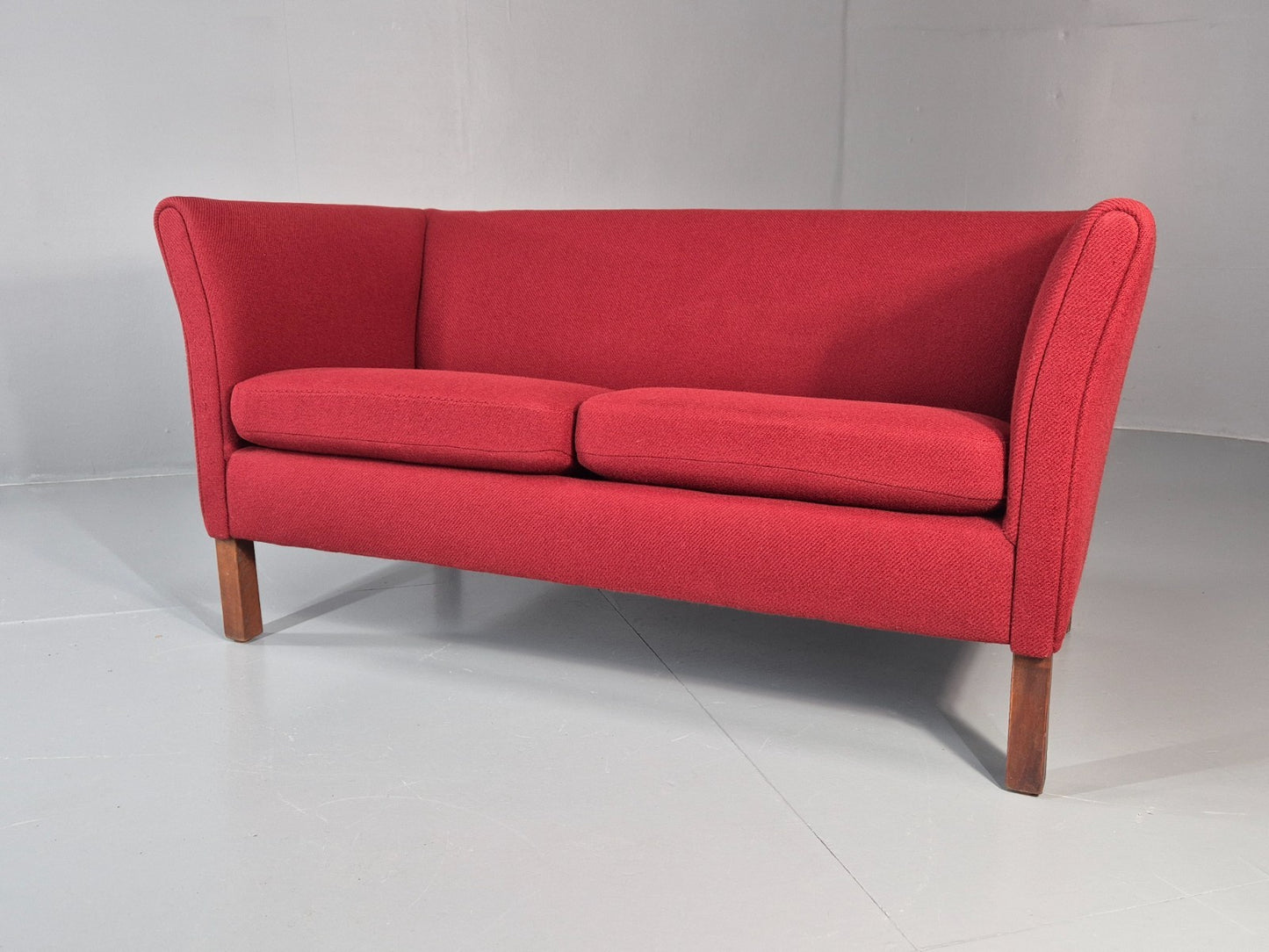 Vintage Danish Two Seater Sofa Mid Century Modern Retro Red Wool EB11363 M2SS6