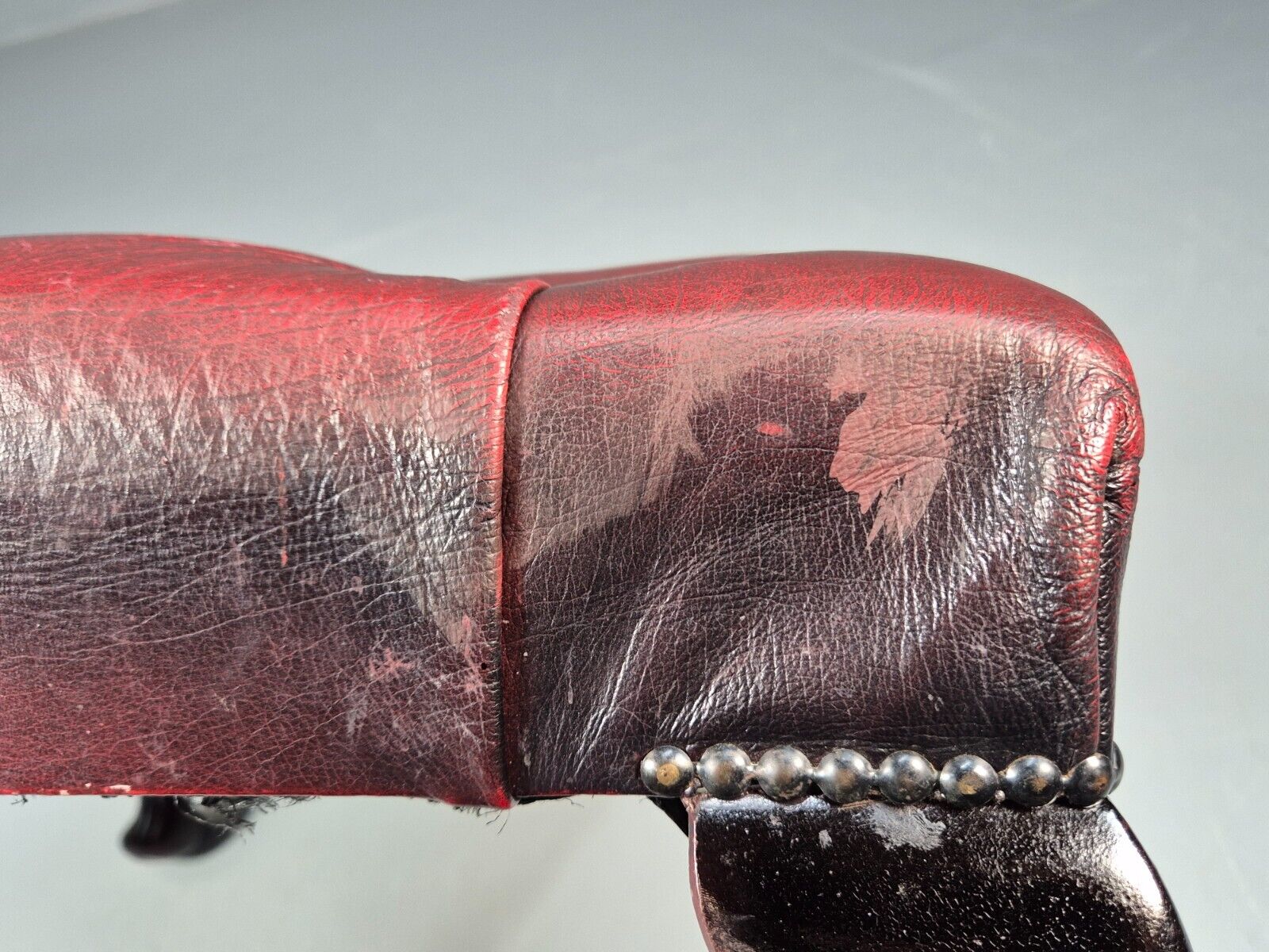Vintage Red Leather Chesterfield Queen Anne Style Footstool Retro EB9389 VWOO - UKDK FURNITURE