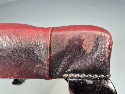 Vintage Red Leather Chesterfield Queen Anne Style Footstool Retro EB9389 VWOO - UKDK FURNITURE