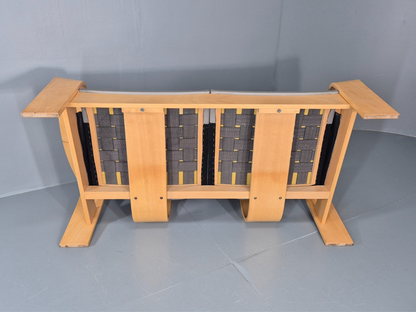 Two Seater Vintage Settee Bentwood and Grey Leather 1980s Retro MCM EB11390 M2SS7