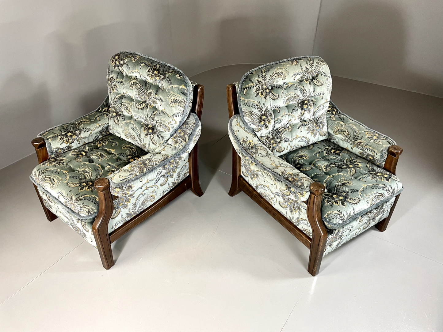EB5517 A Pair Vintage Danish 1970s Floral Lounge Chairs, Kitsch, Retro, VCLO - UKDK FURNITURE