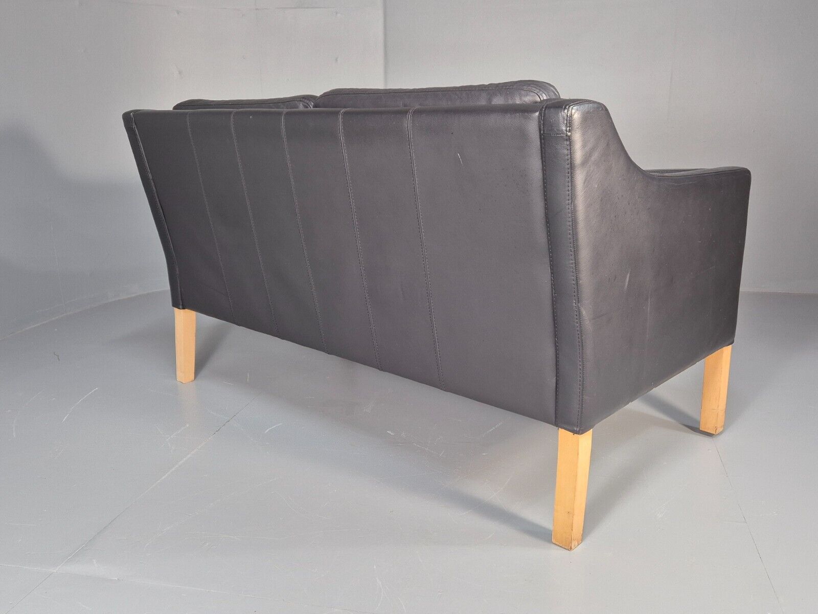 Vintage Danish 2 Seat Sofa Black Leather Mogensen Style Retro MCM EB8615 M2SS - UKDK FURNITURE