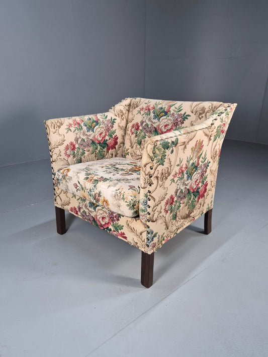 Vintage Danish Lounge Chair Floral Cotton Upholstery 1970s Retro EB07869 MNOR - UKDK FURNITURE