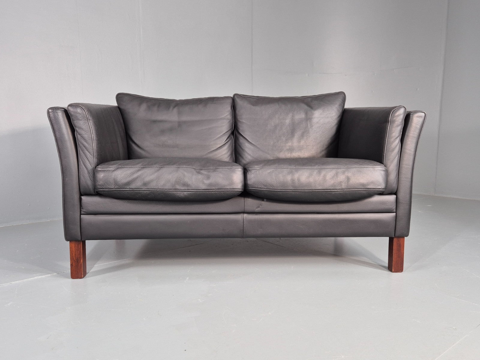 Vintage 2 Seat Sofa Danish Black Leather Mid Century Retro 1980s EB10473 M2SS5
