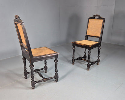 2 Vintage Dining Chairs Bergere Ebonised Aesthetic Movement Antique EB7975 VBER - UKDK FURNITURE