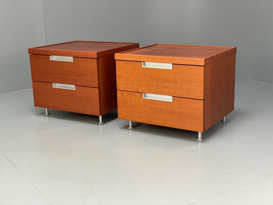 Vintage Pair Bedside Tables Cherry Wood Aluminium 1980s Drawers EB9819 MWOO - UKDK FURNITURE