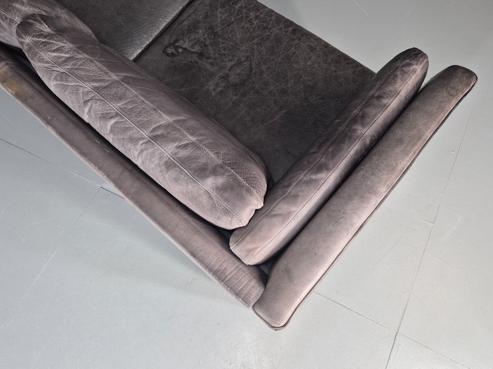 Vintage Mogens Hansen 2.5 Seat Settee Grey Leather 1980s Retro EB11645 M3SS19