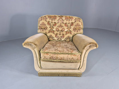 Vintage 1960s Luxury Lounge Chair Green Velour Floral Seat Retro  EB11779 MNOR18