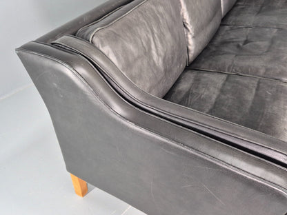 Vintage 3 Seat Sofa Black Leather Danish 1980s Retro Mid Century EB10479 M3SS17