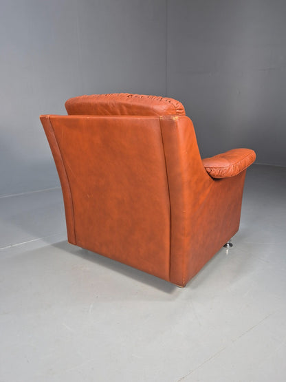 Vintage Danish Lounge Char Tan Leather 1970s Retro MCM EB8478 MNOR - UKDK FURNITURE