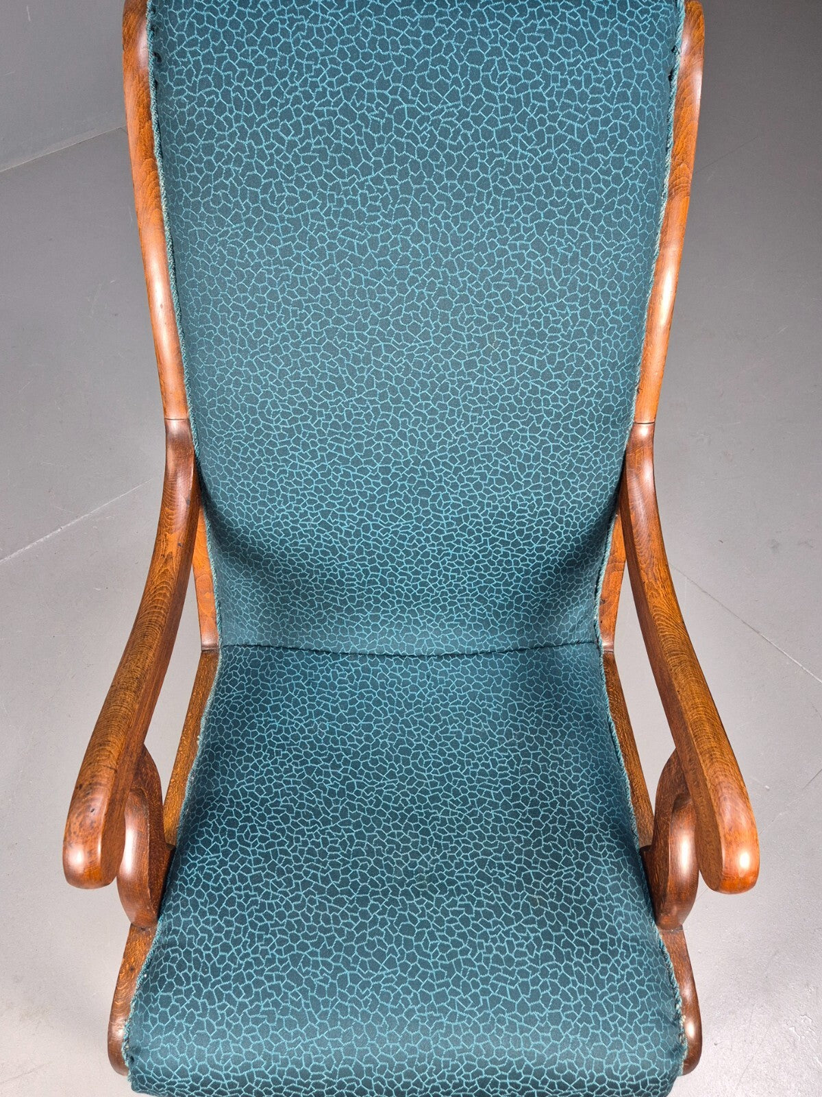 Antique Danish Oak Armchair Blue Pattern Fabric Vintage Design EB9625 VCLO - UKDK FURNITURE