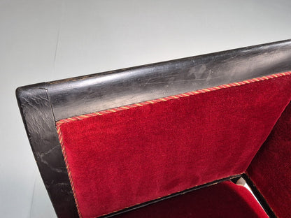 Vintage Danish Empire Style Sofa Red Velour Black Frame 1940s EB9632 V2SS - UKDK FURNITURE