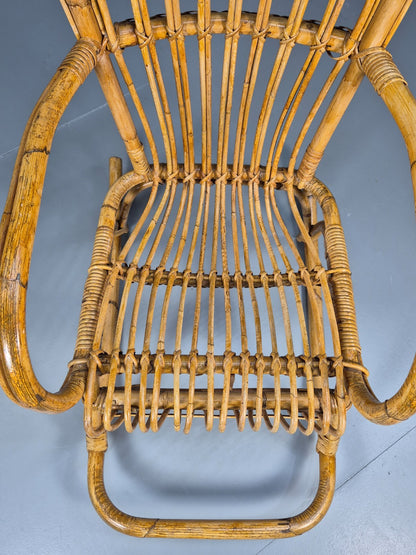 Vintage Franco Albini Style Cane Rattan Rocking Chair 1970s Retro EB9702 VBER - UKDK FURNITURE