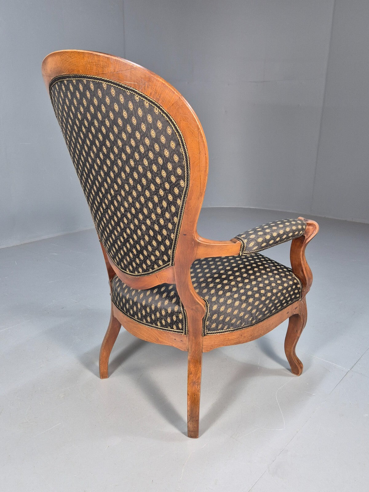 Antique Mahogany Armchair Black Pattern Fabric Louis XV Style EB9552 VCLO - UKDK FURNITURE