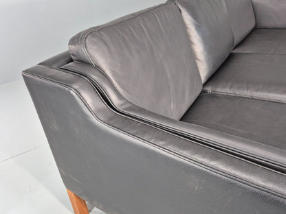Vintage 3 Seat Sofa Danish Black Leather Vinyl Mid Century 1980s  EB10480 M3SS16