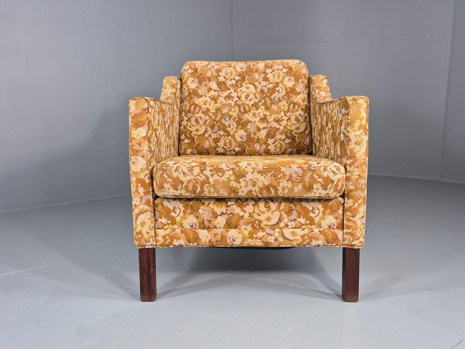 Vintage Danish 1970s Lounge Chair Floral Upholstery Mid Century EB11922 MNOR2