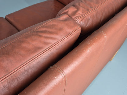 Vintage Stouby 3 Seat Sofa Reddy Brown Leather Beech Wood Slat EndsEB10525 M3SS17