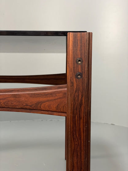 Vintage 1960s Coffee Table Smoked Glass Wood Swedish Mid Century EB11195 MWOO11