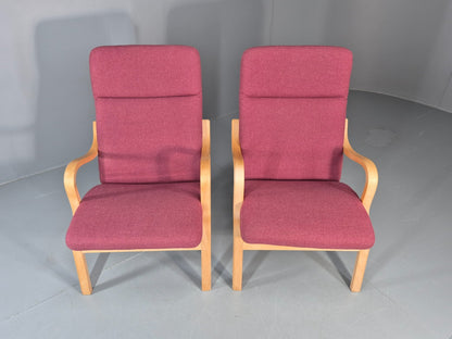 2 Stouby Bentwood Lounge Chairs Mauve Wool 1980s Retro MCM EB11349 MBEN3
