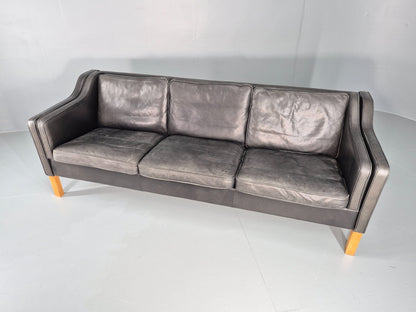 Vintage 3 Seat Sofa Black Leather Danish 1980s Retro Mid Century EB10479 M3SS6